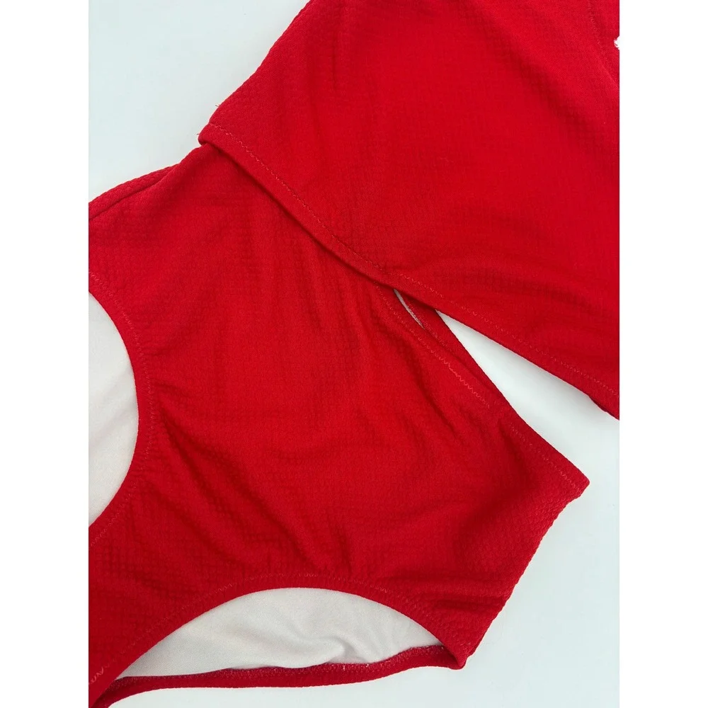 GIRLS RED SWIMSUIT One Piece Shoulder Scalloped 8 Bright Old Navy Gap Cutout